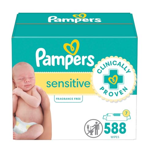 Image of Pampers Sensitive Baby Wipes, Water Based, Hypoallergenic and Unscented, 7 Refill Packs (588 Wipes Total)