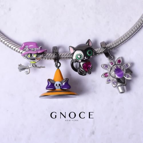 Image of GNOCE Black Cat Embraces Heart Gemstone Charm Bead Silver fit Bracelet /Necklace Jewelry Gift for Women Wife