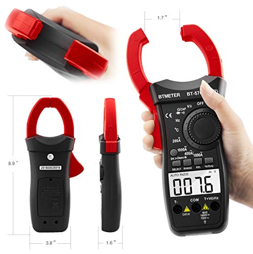 BTMETER Clamp Multimeter, BT-570N Auto Range AC/DC Clamp Meter 6000 Counts, True RMS, Resistance, Cap, Hz, Duty Cycle, Temperature, Inrush Current Test