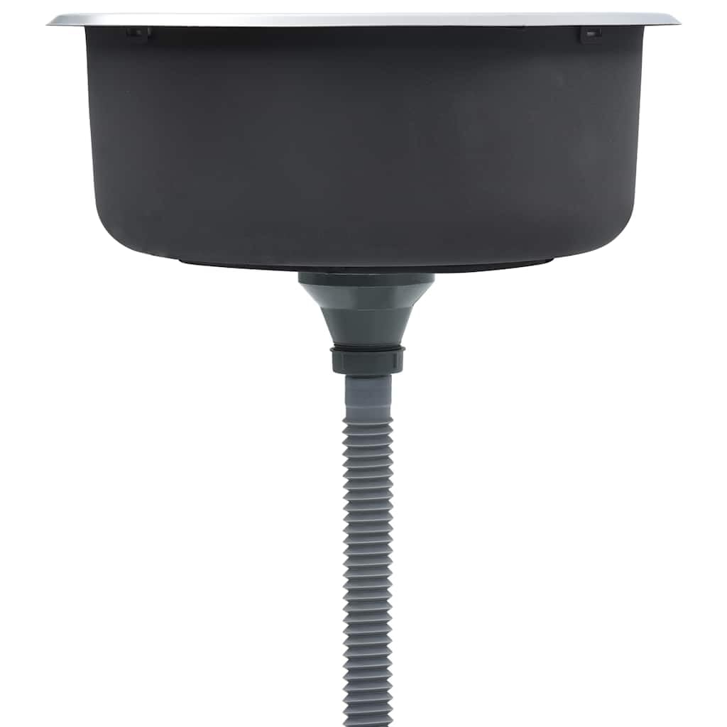 Lavello da incasso in acciaio inox, rotondo, diametro 42 cm, lavello da cucina con colino e sifone, superficie spazzolata, per cucina e bar