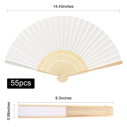 FEPITO 55 Pieces White Handheld Paper Fan Paper Folding Fans with Bamboos for Wedding Gift Party, Home, 21 cm x 36 cm - Image 2
