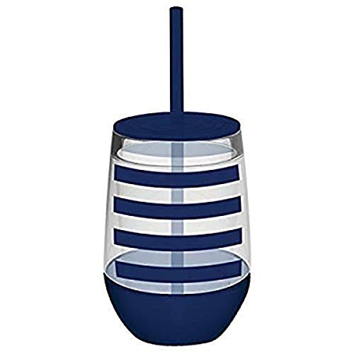Creative Brands Slant Collections - Acrylic Stemless Wine Glass Tumbler, 10-Ounce, Navy Stripes