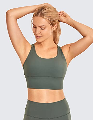 Crz Yoga Strappy Longline Sports Bras For Women - Wirefree Padded Criss Cross Yoga Bras Cropped Tank Tops Grey Sage Large #TOP1