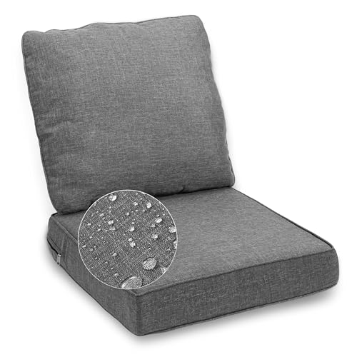 ZJEYEJZ Outdoor Chair Cushion Set, Thickened 24 x 24 x 5 Inch Patio Furniture Cushions, Waterproof & Fade Resistant Outdoor Seat Cushions with Ties for Chair Sofa Couch (Dark Gray)