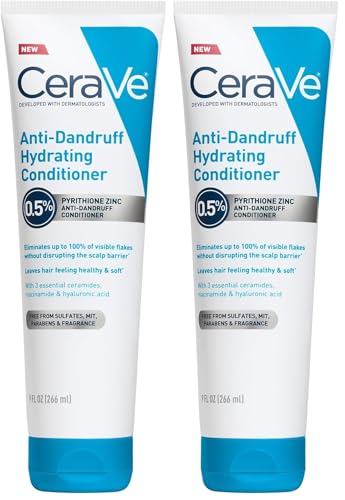CeraVe Hydrating Anti Dandruff Conditioner,0.5% Pyrithione Zinc Dandruff Treatment With Ceramides,Hyaluronic Acid & Niacinamide,Helps Eliminate Flakes & Reduce Itchy Scalp, Sulfate Free,(Pack of 2)
