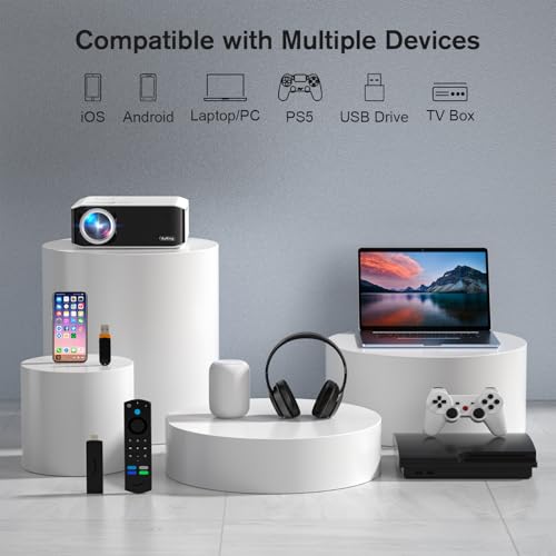 Image of Auking 3000ANSI 4K Outdoor Projector with WiFi and Bluetooth, 6D /4P Keystone, 50% Zoom, 300 inch Movie Projector for Laptop /HDMI /USB /TV Box /Android /iOS