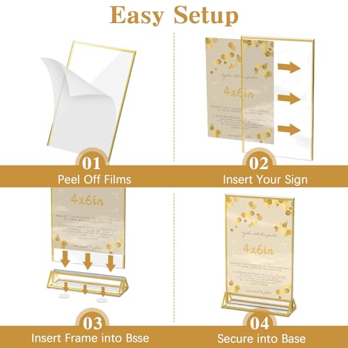 Image of Dynta Acrylic Sign Holder 4x6 8 Pack Double Sided Clear Plastic Display Stands, Tabletop Menu Holder, Flyer Display for Wedding, Party, Restaurant, Office, Retail (Gold Frame)