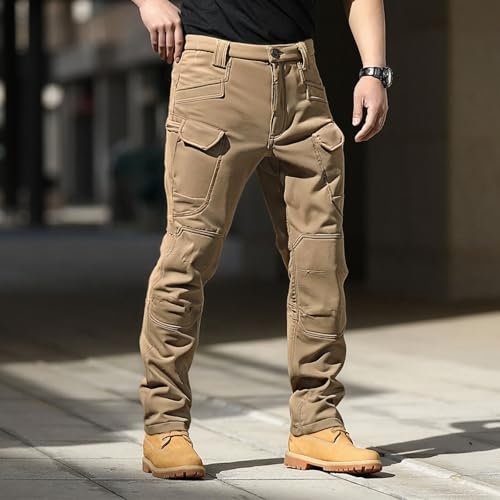 NUOLALDH Pantalones Termicos Frio Hombre,Fleece Lined Pants Men Winter Pant Waterproof Snow Bottom Insulated Work Plus Size Cold Weather Clothing 01 Khaki X-Large - image 3