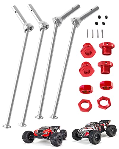RCMYou Drive Shaft Axles Upgrades Part for Arrma 1/8 Kraton 6S BLX,Outcast 6S BLX,#45 Steel 4PCS Front Rear CVD Driveshaft Silver,w/Wheel Hex Nuts Red