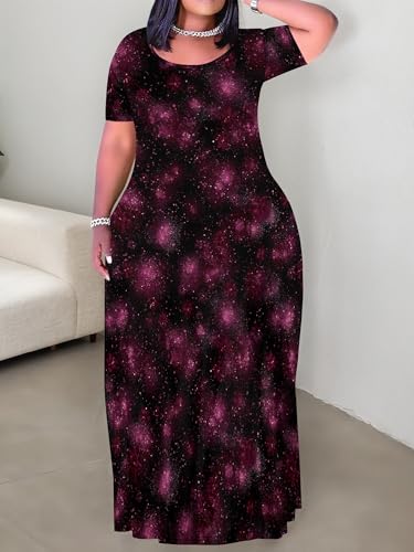 Image of PinkPatty Women's Plus Size Maxi Dresses Short Sleeve Sundress Summer T-Shirt Beach Long Dress with Pockets