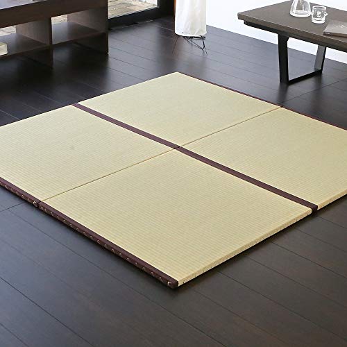 【Amazon.co.jp限定】 こうひん 日本製 縁つき 置き畳 ユニット畳 『ピアーノ 70』9枚セット 70×70cm 中国産い草 畳縁:茶 厚さ2.5cmの【本格タイプ】 すべり止め付き