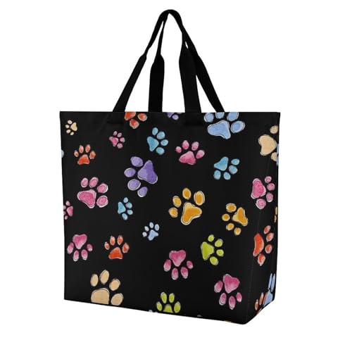 Sac de transport spacieux motif pattes - Cabas à bandoulière grand volume pour courses