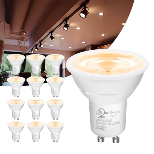DAYBETTER GU10 LED Light Bulbs, Dimmable GU10 Bulb Replacement for Track Lighting, 5.5w Equivalent 50W, 500 LM Warm White 2700K, MR16 LED Bulb for Kitchen, Range Hood, Living Room, 12 Pack