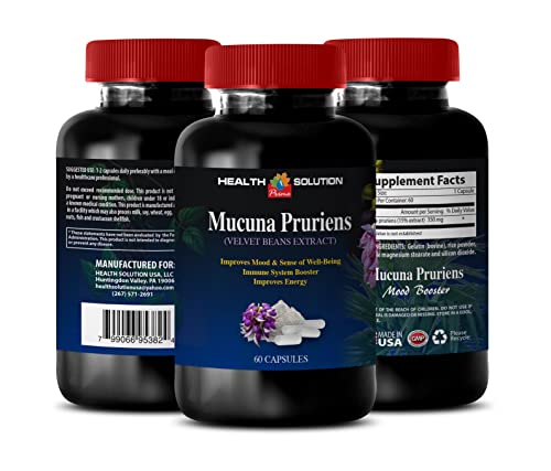 Mood and Energy Support - MUCUNA PRURIENS Velvet Bean Extract 350 MG - Velvet Bean Plant, 1 Bottle (60 Capsules)