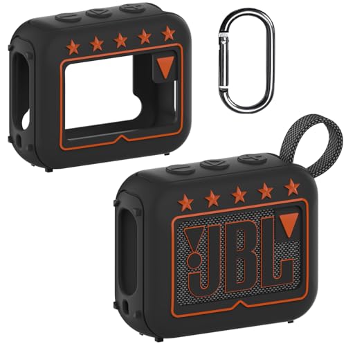 BCWXIONシリカゲル保護カバー for JBL GO4 Bluetoothスピーカ,ショルダロープ 落下防止 耐衝撃 防塵 キズ防止 指紋防止(ブラック)
