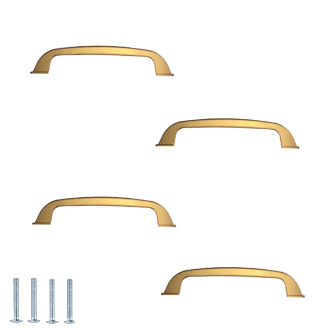 NLQCSXWEP Zinc Alloy Cabinet Bow Handle, Zinc Alloy Handles 4 Pack Single Hole Knob for Cabinet Door Drawer Wardrobe Multicolor(Gold Brushed-Hole Distance 128mm)