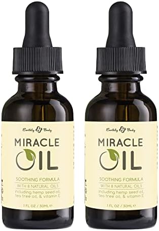 Earthly Body Miracle Oil, 1 fl. oz. - 2 Pack - 100% Natural Tea Tree Oil, Hemp Seed Oil & Vitamin E - Moisturizer, Calms Skin Irritations, Helps Smooth Wrinkles - Gluten Free, 100% Vegan