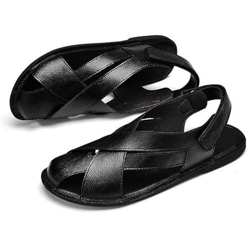 Men's Genuine Leather Sandals - Breathable Lightweight Design Summer Casual Flat Shoes for Driving Walking Beach