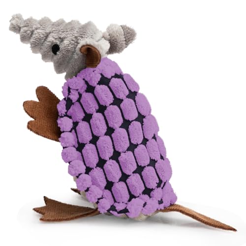 Image of Hollypet Plush Dog Squeaky Toy Stuffed Armadillo Animal Pet Puppy Chew Toys with Clean Teeth for Small Medium Large All Breed Sizes Dogs, Purple, 6 in