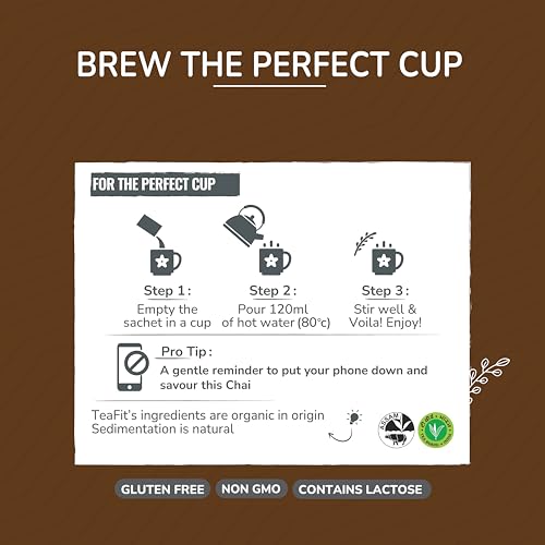 Image of TeaFit Instant Jaggery Masala Chai Premix | Desi Gud Chai | 30 Sachets (420gm) + Spoon | Just Add Water | Made with Organic Cane Jaggery, Premium Assam Tea & Aromatic Spices | Ayurvedic Spiced Chai