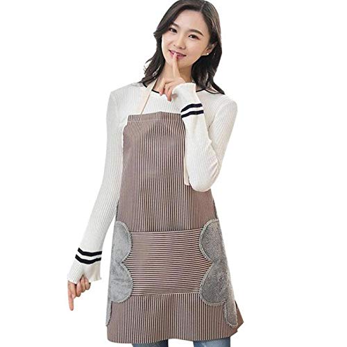 little PANDA Cooking Apron Waterproof and Oil-Proof Adjustable Durable Stripe with Large Centre Pocket Coral Velvet Towels Quilt Stitched Both Side Wiping Hands Chef Bib Unisex Apron