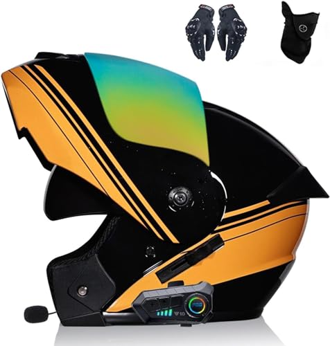 Full Face Flip Up Motorcycle Helmet Lightweight Ventilation Design Motorbike Bluetooth Modular Helmet DOT/ECE Approved Full Face Flip Anti-Fog Dual Visor Helmet for Adult Men and Women