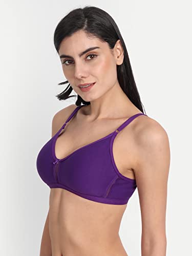 Image of Women's Full Coverage Cotton Blend Bra | Wired Free Lightly Padded Everyday Wear Bras | Soft Breathable Comfortable T-Shirt Bra | Adjustable Straps Lightweight Daily Inner wear for Women Pack of 2