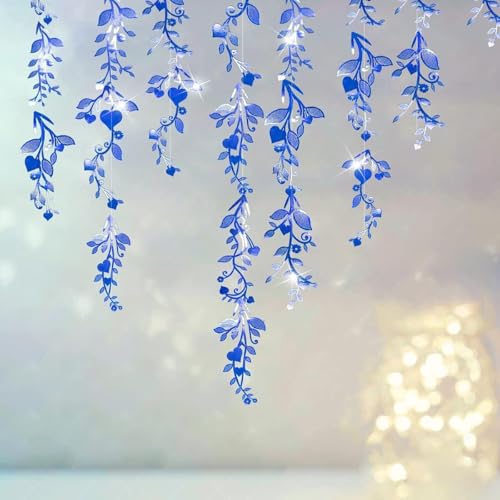 Cheerland Royal Blue Leaf Vine Garlands Artificial Flower Vine Hanging Leaves Decorations Birthday Wedding Backdrop Tea Party Supplies Wall Decor Anniversary Celebration Banner Teal Blue Garland 24pcs