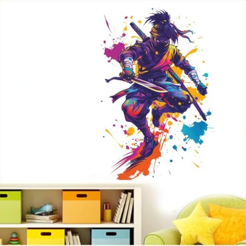 Image of Ninja Warrior Wall Sticker | Self Adhesive Action Hero PVC Wall Decal for Ki-ds Bedroom, Gaming Room, Playroom & Home Decor