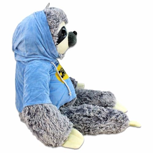 BEMIRO Faultier Kuscheltier XXL – 80 cm, Füllung aus 100% recyceltem Material, mit Hoodie, glitzernde Augen, kuschelig weich (Blau)