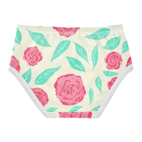 Red Flower Turquoise Leaves Beige Panties for Girl Toddler Underwear Custom Cotton Cartoon Underpants Briefs 2t2