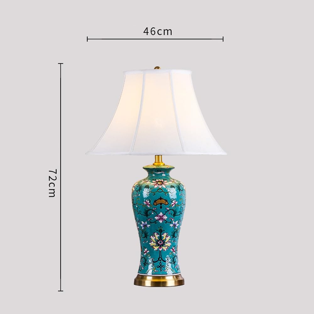 Lampa Stołowa, Ceramiczna Lampa W Stylu Amerykańskim Do Salonu - Lampka Nocna Z Lnianym Abażurem, Lampka Nocna Do Sypialni, Lampka Nocna Z Przyciskiem, Pilot Zdalnego Sterowania