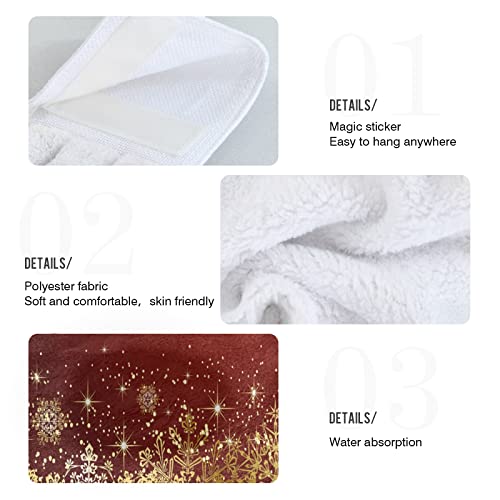 Exnundod Gold Santa Sleigh Kitchen Towels Set Of 2 Christmas Reindeer Hand Towel With Hanging Loop Soft Absorbent Fingertip Tie Towel Dishcloth For Bathroom Washroom #TOP5