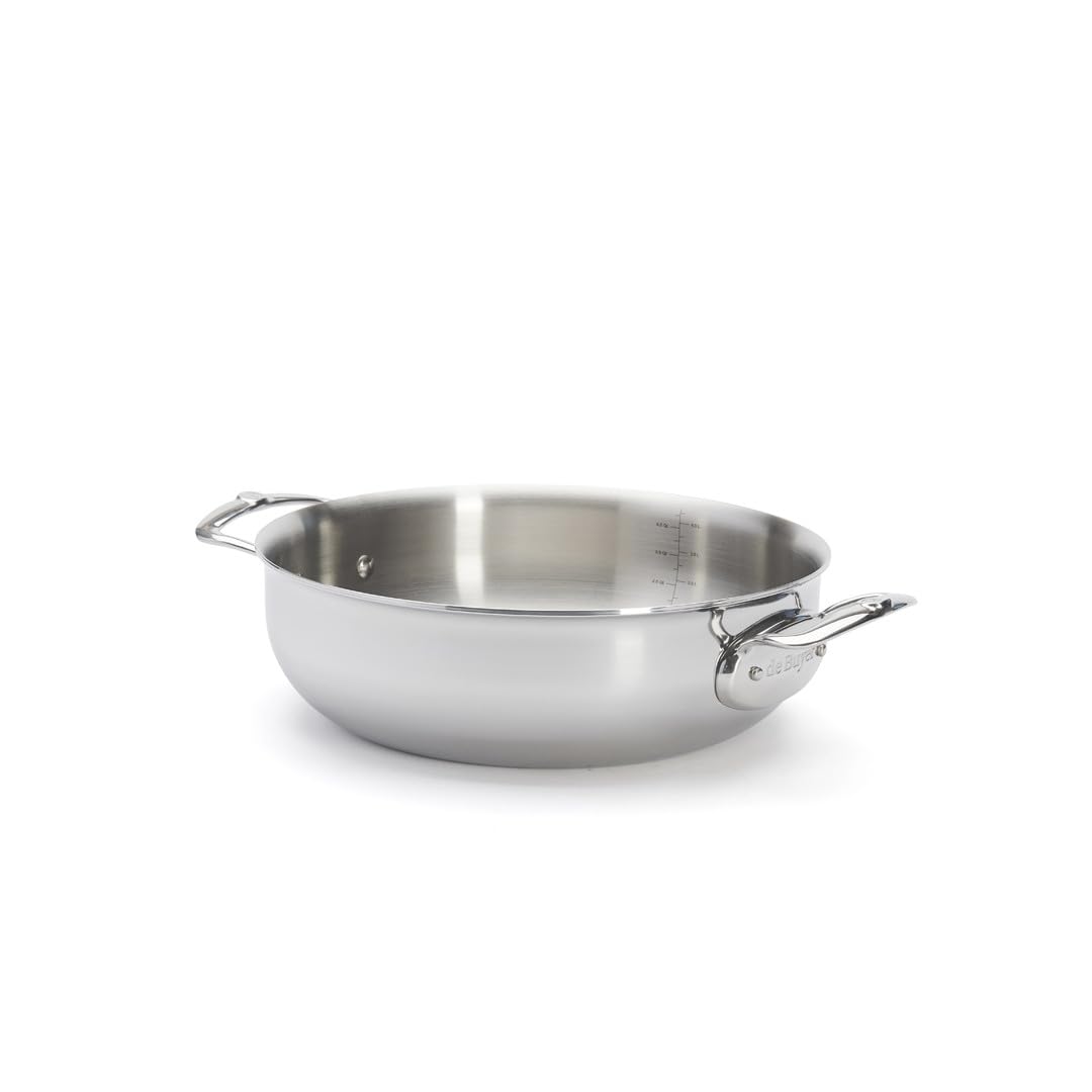 de Buyer - Patelnia do serwowania AFFINITY z wielowarstwowej stali nierdzewnej - z pokrywką - 28 cm - 3754.28, srebrna