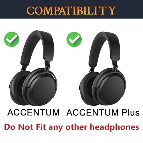 Image of SOULWIT Replacement Earpads for Sennheiser Accentum /Accentum Plus Wireless Headphones, Ear Pads Cushions with Soft Protein Leather, High Density Foam - Black