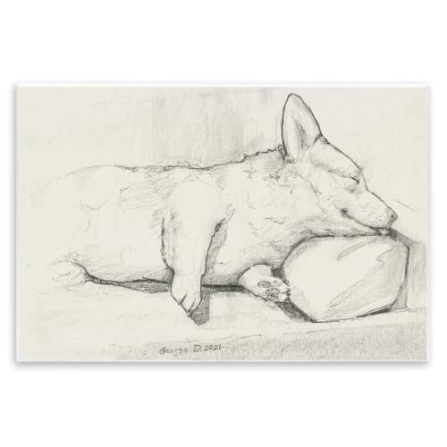 Corgi Dog Graphite Sketch, 13 x 19 Inch Mounted Print on Wall Plaque