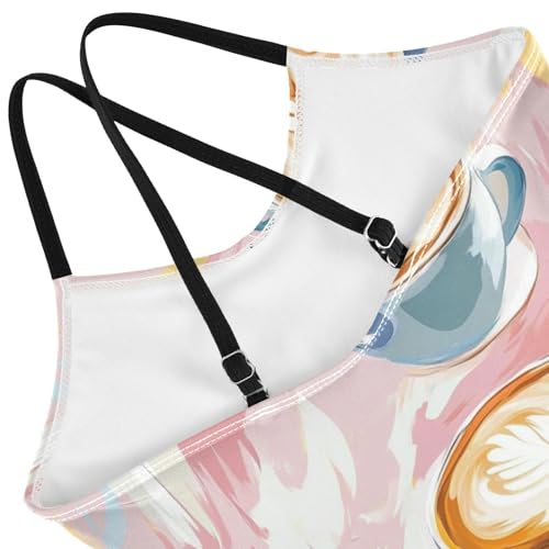 KLL Coffee Cups Toddler Girl 1 Piecing Bathing Suit Beach Swimwear Adjustable Shoulder Strap Cute4