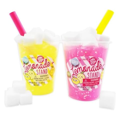 COMPOUND KINGS - Summertime Lemonade Stand - 2 Pack Jelly Cube Fluffy Slime Cup - Pink and Yellow bundle Cover