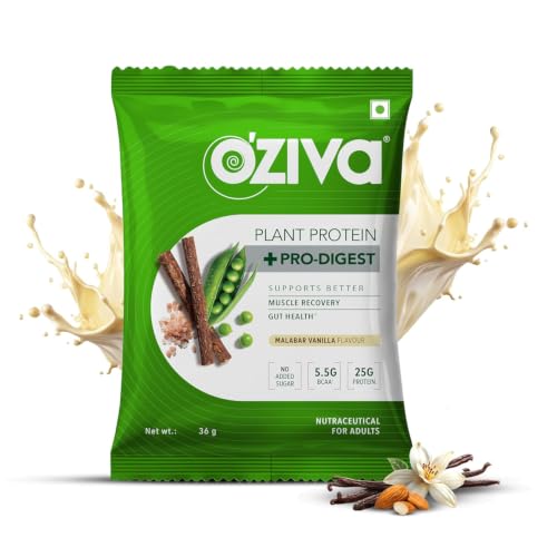 Image of OZiva Plant Protein + Pro-Digest | 25g Protein | Supports Muscle Recovery | Assorted Flavours | 180g