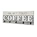 Barnyard Designs 'Ok, But First Coffee' Hanging Mug Holder, Wall Mounted Cup Organizer, Bar Sign Wall Rack Decoration With Hooks, Grey/White, 24