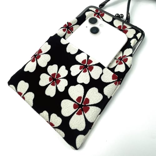 Small Women's Crossbody Handbags [ Made in Japan ] Mini Travel Cell Phone Purses, Kiss Locks with Traditional Edo Komon3