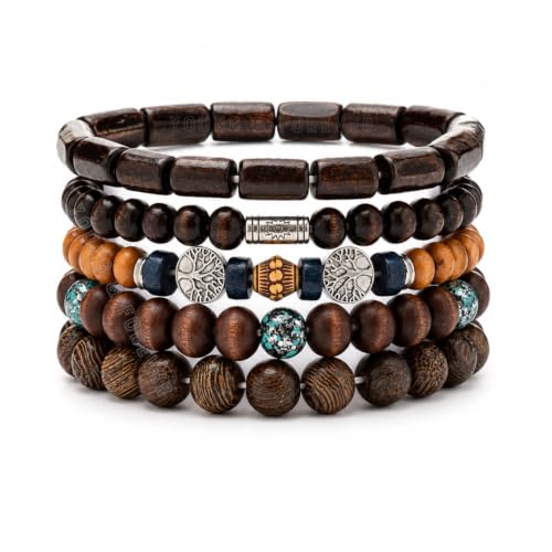 Image of Young & Forever Multi-Pack Men's Leather Bracelet Set - Braided Rope, Vintage Bead, Gothic Punk Skull, & Boho Wrapped Multi-Layer Cuff Wristbands, Adjustable Jewelry Pack