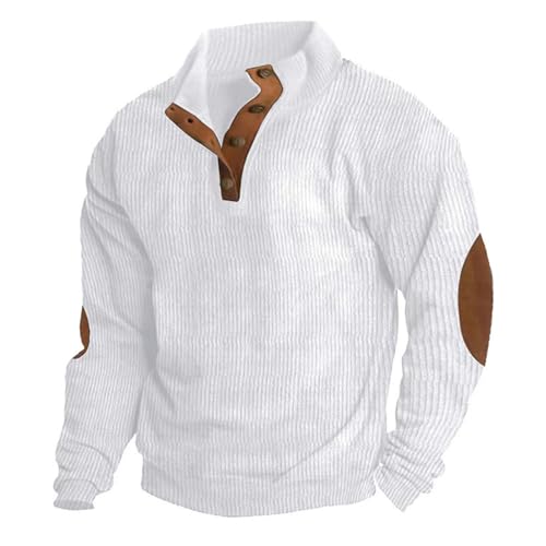 Men's Oversized Corduroy Pullover Fashion Casual Long Sleeve Stand Collar 1/4 Button Up Polo Sweatshirt