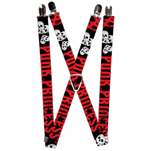 Tirantes Buckle-Down de 1" en negro rojo y blanco ajustables para pantalon