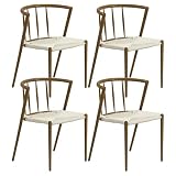 ESTRUCTURA RESISTENTE: Fabricadas con estructura de acero con recubrimiento de plástico con un bonito aspecto de madera, estas sillas de cocina son resistentes, estables e ideales para un uso prolongado. Además, cuentan con asientos tejidos a mano con cuerda de papel que, además de proporcionar un toque único, son transpirables y suaves al tacto
