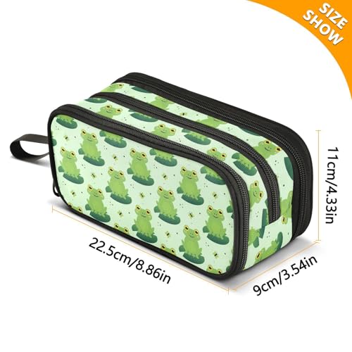 Image of Pencil Case Cute Frog 3 Compartments Pencil Pouch | Big Capacity,Aesthetic,Organizer Markers,Pencil Box,,Boys,Girls,Adults,Students,Back to School Season,Gift