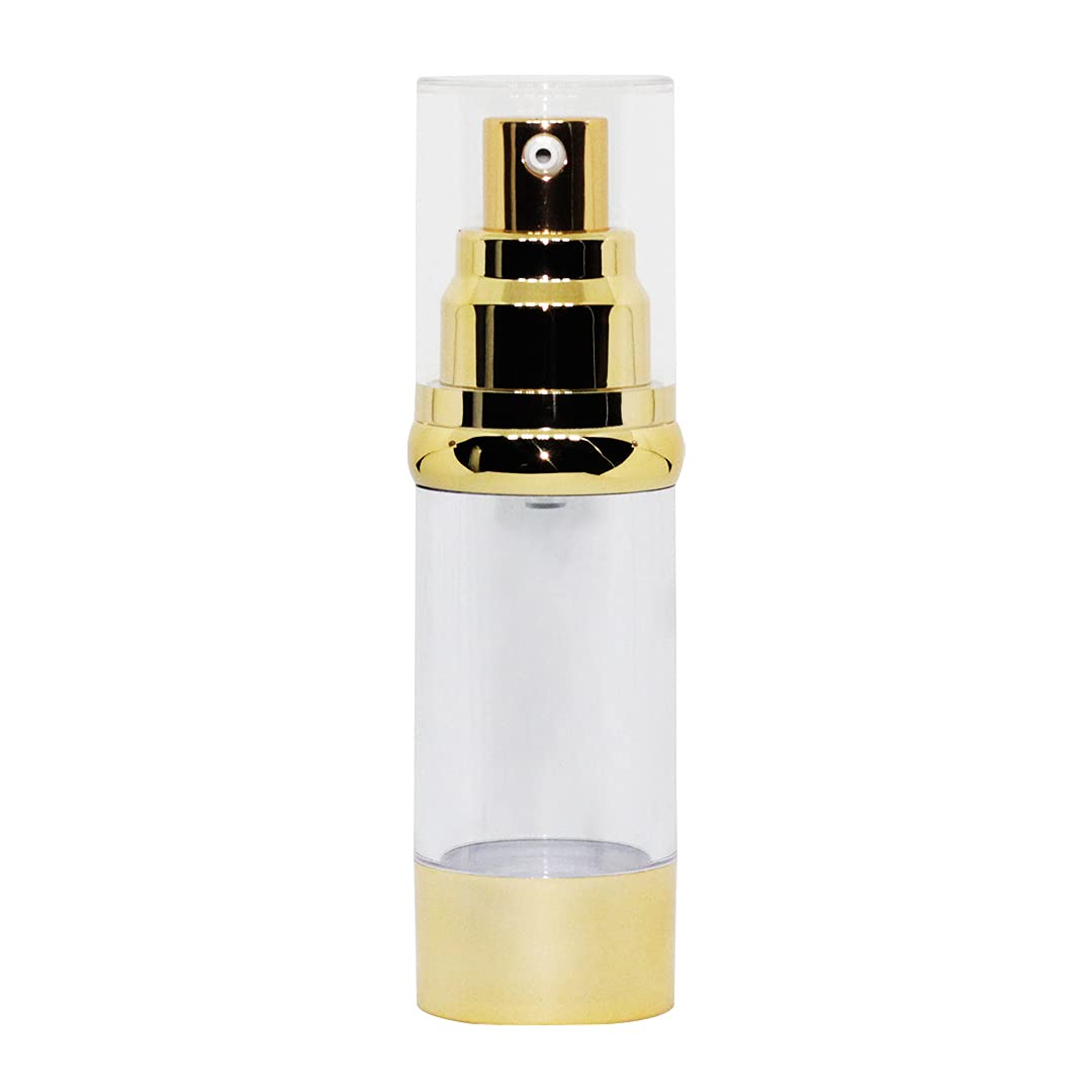 airless pump bottle-leak proof and shockproof refillable cosmetic container for makeup foundation, serums, homemade beauty products (transparent - gold- 30 ml) (pack of 1)