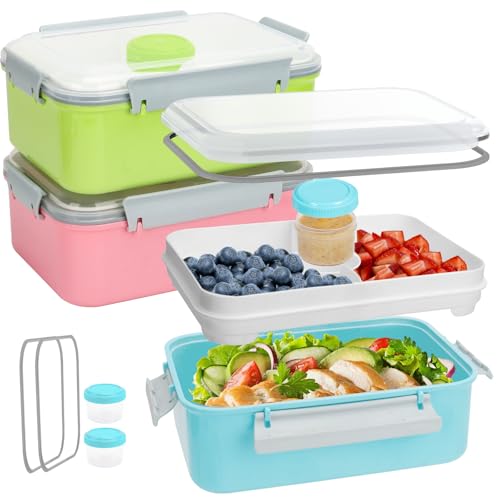 3 Pack Salad Lunch Box Food Storage Containers, 47oz Bento Box To Go Container with Lids,...
