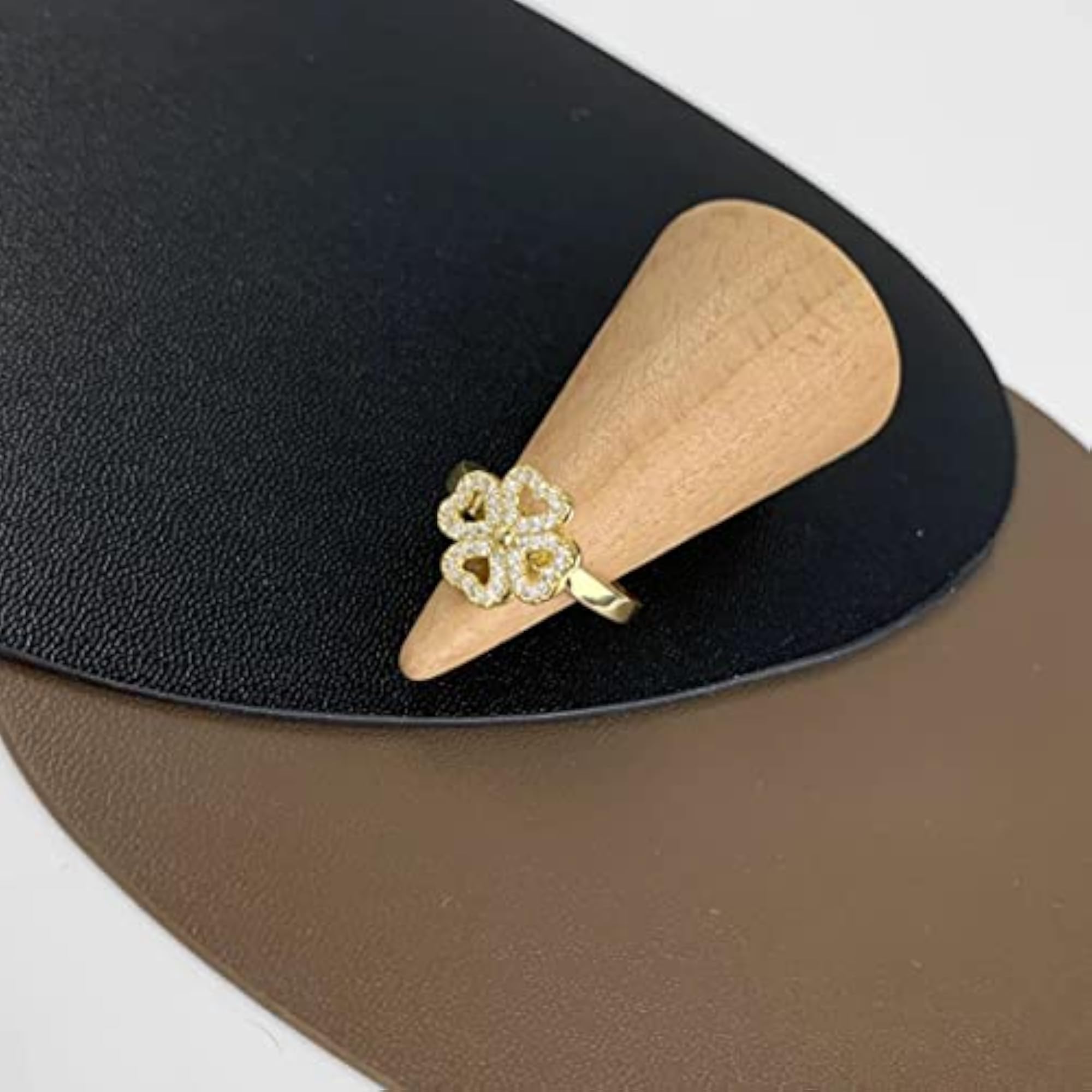 Rotating Cubic Zirconia Studded Adjustable Clover Ring