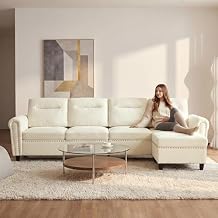 ABET Sectional Couch for Living Room, 106-inch Deep Seat Convertible Modular L-Shaped Sofa with Movable Ottoman, Upholstered Cushion for Reception Apartment, Grey